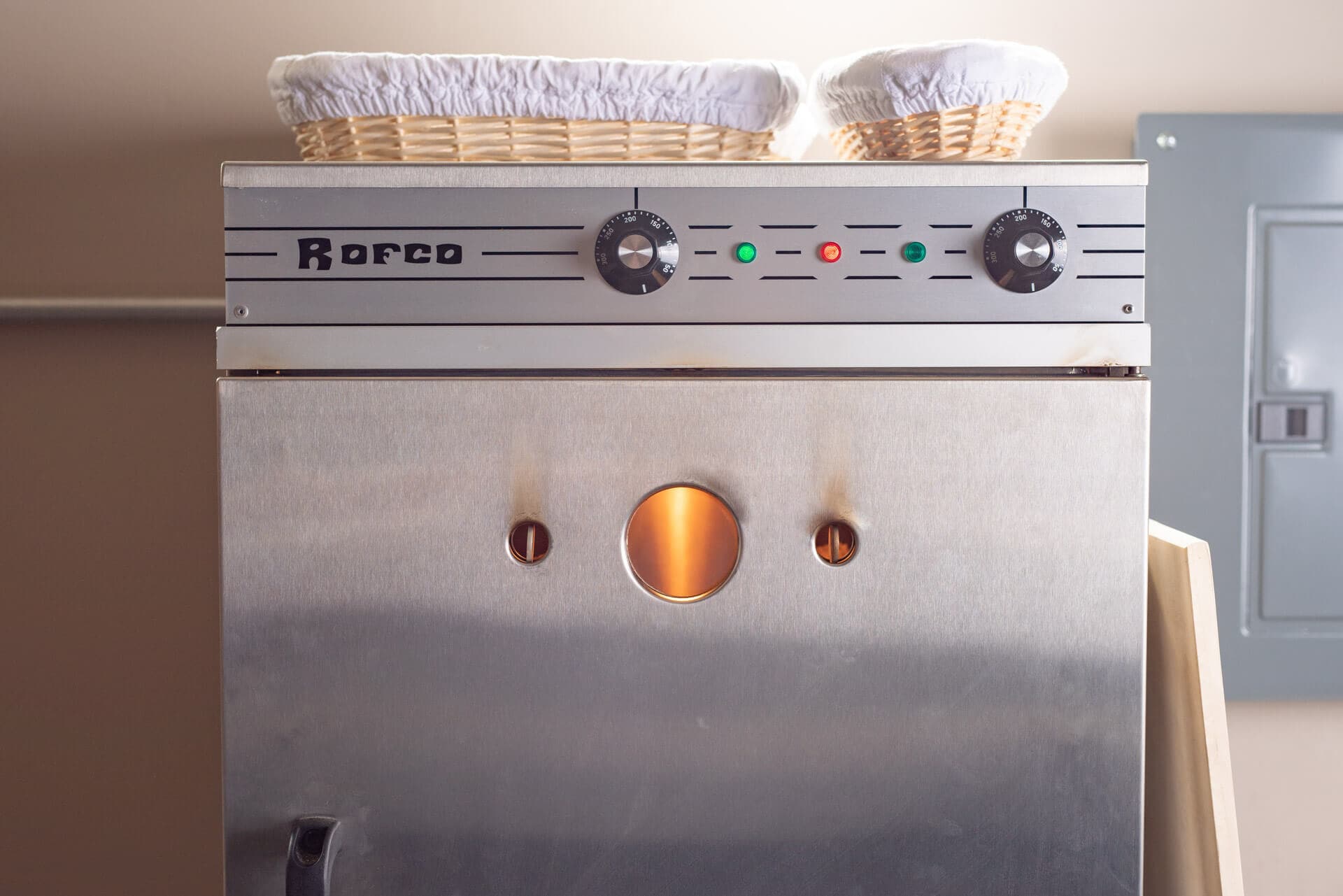 A Rofco B40 — the closed stainless brick oven that anchors a lot of cottage bakeries