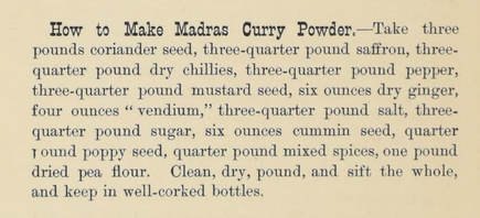 A printed 1895 recipe headed "How to Make Madras Curry Powder"