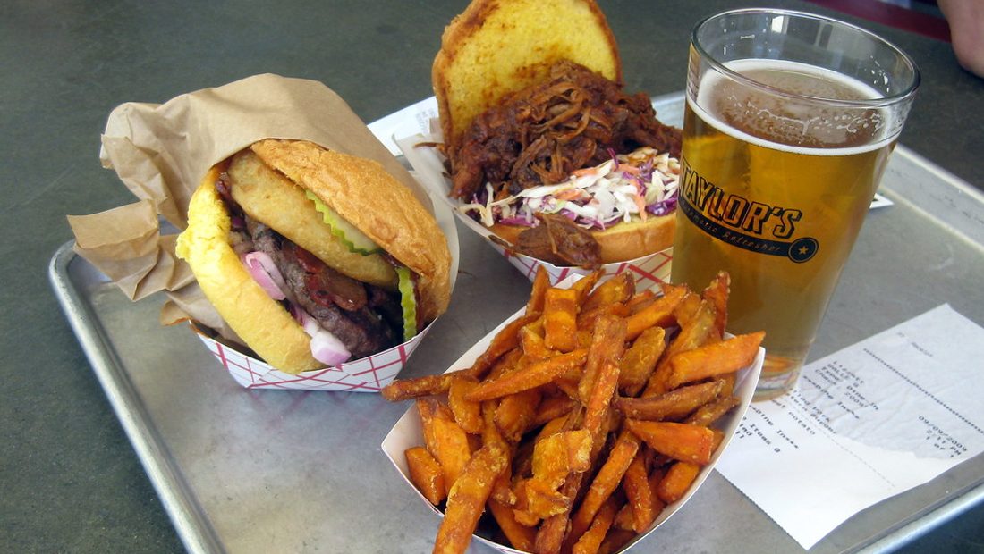 My truck's menu board — a short list of street-food workhorses chalked over the service window