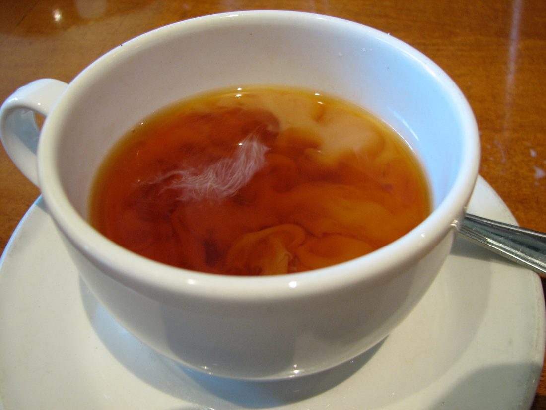 A cup of strong tea taken with milk