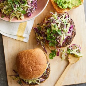 Burgers, Cilantro Bean with Creamy Avocado-Lime Slaw