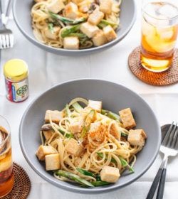 Creamy Miso Pasta with Tofu and Asparagus
