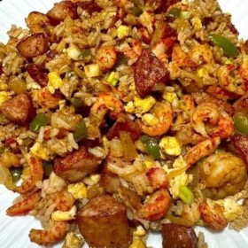 Fried Rice with Crawfish, Shrimp & Andouille Sausage - Jeff's