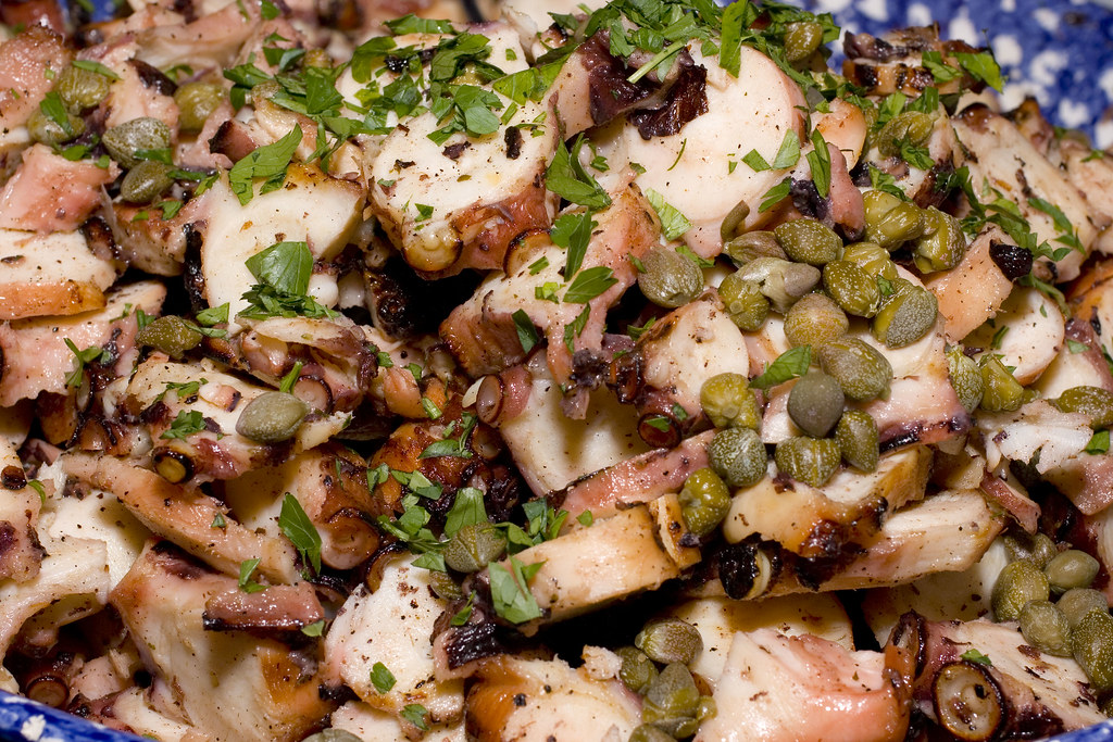 Grilled Octopus Salad with Candied Bacon