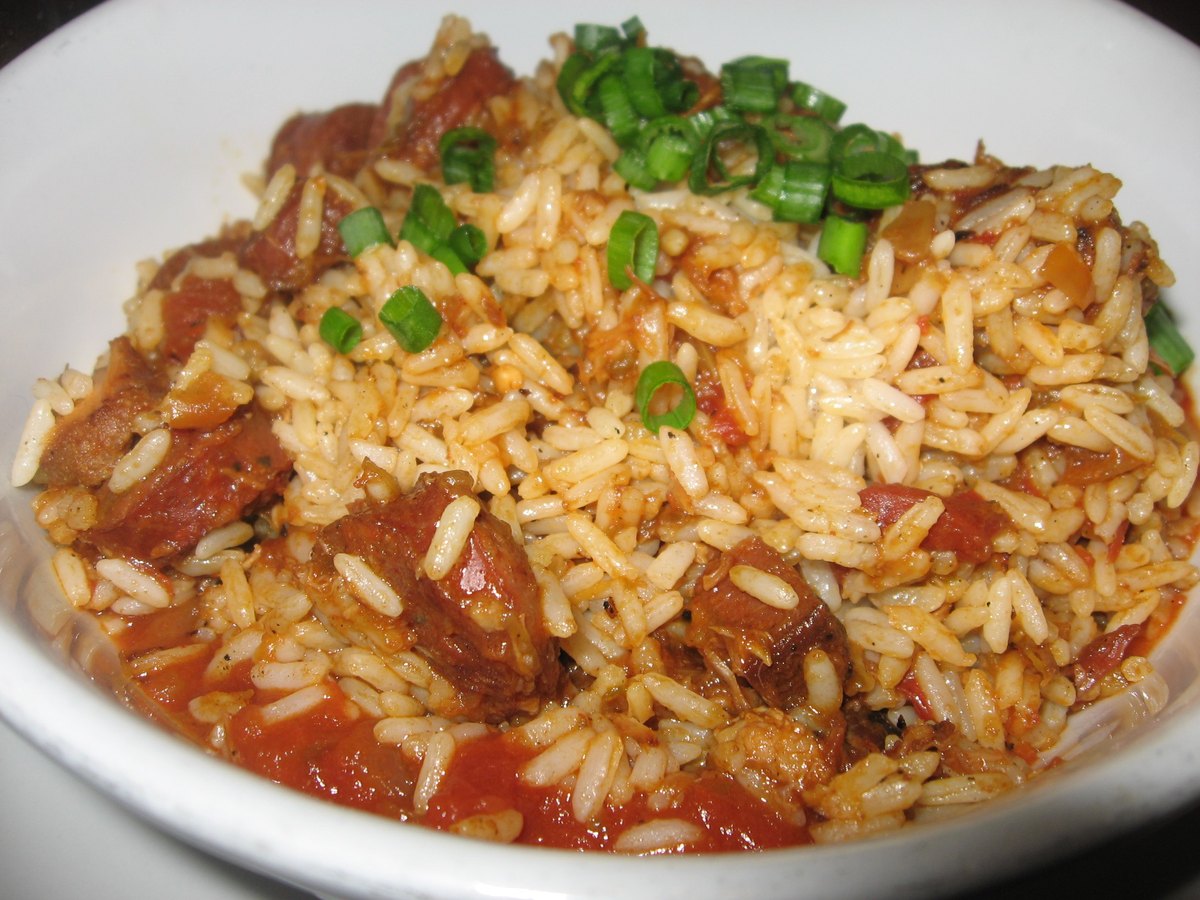 Jambalaya — the rice cooks in the pot with everything else, which is what separates it from gumbo