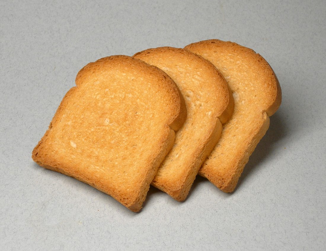 Assorted twice-baked breads — biscotti and rusks — showing the dry, dense cut face of the family